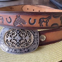 Leather Belt Hand Tooled 40”