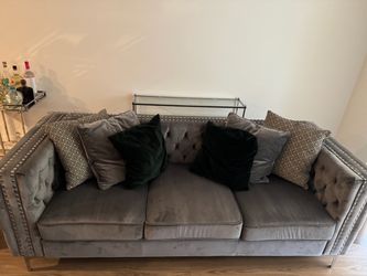Gray Velvet Tufted Sofas  *taking offers*