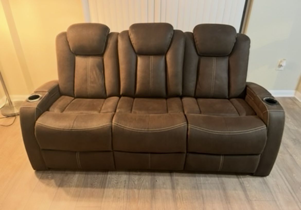 Soft Leather Sofa - Dual Recliner