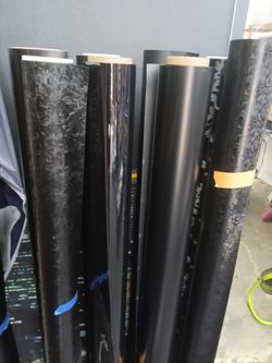 Satin black, gloss black, satin and matte forged, satin Damascus, satin camo, carbon fiber brush black vinyl wrao by yard for roll