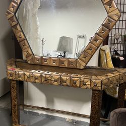 Entry Table With Mirror Bamboo & Airon 