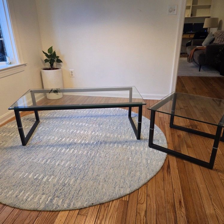 Heavy Glass Coffee Table With Side Table