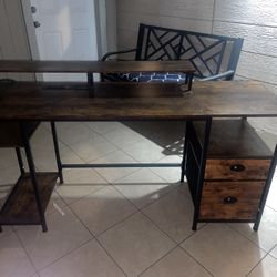 Rustic Industrial Desk w/ Monitor Shelf & Storage 