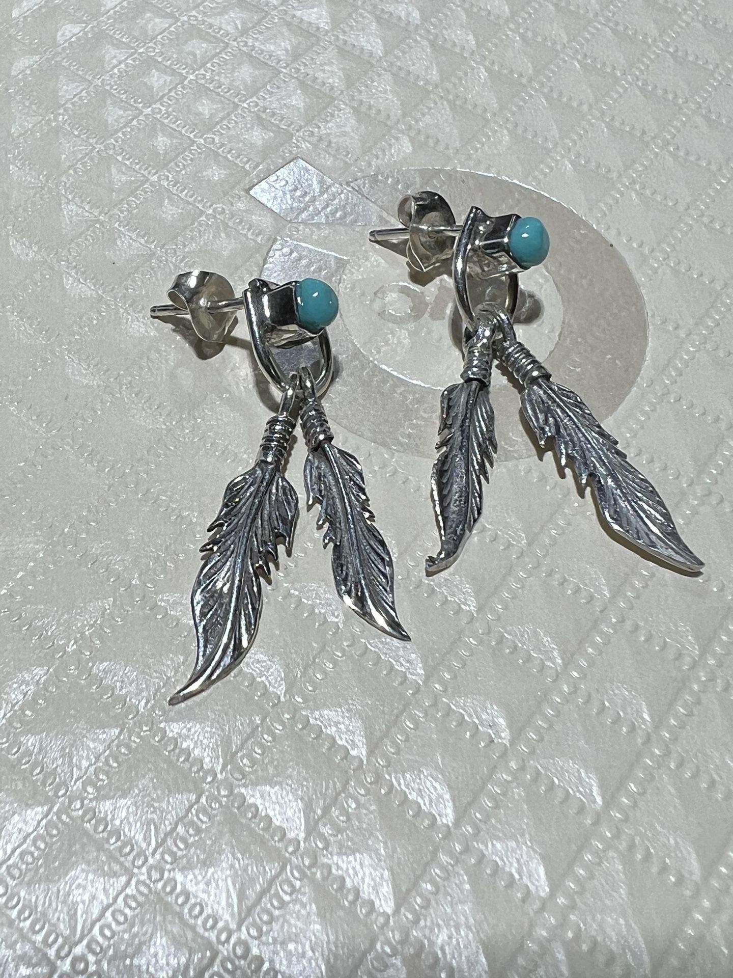PURE STERLING SILVER VINTAGE NAVAJO TURQUOISE DANGLE STUDS EARRINGS