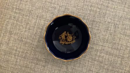 Limoges Cobalt Blue & Gold Open Salt Cellar Scalloped