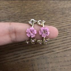 Gold Plated Crystal Rose Hoop Earrings