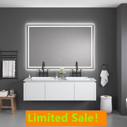 72x48 LED Lighted Bathroom Wall Mounted Mirror with High Lumen+Anti-Fog Separately Control+Dimmer Function Clearance Sale