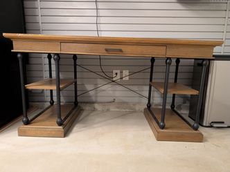 Wood Writing Desk with Metal Accent Legs