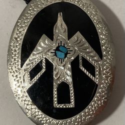 Vintage Bolo Tie Silver And Turquoise Native Style