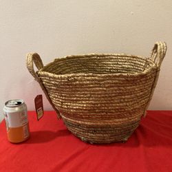 Round Woven Storage Basket w/ Handles 12” x 10”H Portable Tote