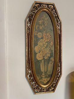 Vintage Floral Still Life Painting Ornate Gold Frame Signed