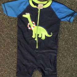 Hanna Andersson toddler boys size 80 (12/18 month) Dinosaur one piece swim trunk rash guard suit 