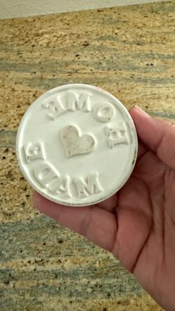 Home Made Heart Cookie Stamp Vintage white ceramic kitchen utensil/tool.