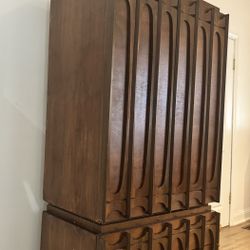 ORIGINAL BRUTALIST TOBAGO ARMOIRE/CHEST AND SIDE TABLE 