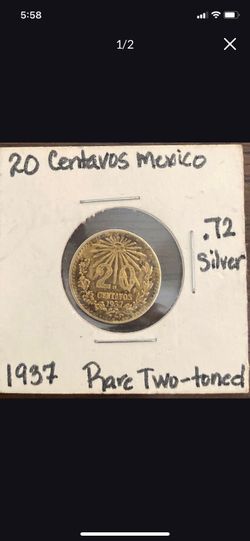 1937 - Rare Gold-tone Silver 20 Centavos World Coin