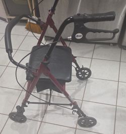 Drive Medical Aluminum Rollator - Padded Seat, Fold-Up Removable Back Support - Red