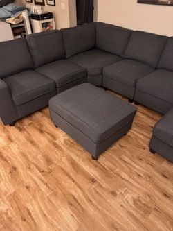 Used 124" Wide Left Hand Facing Modular Large Sectional with Ottoman