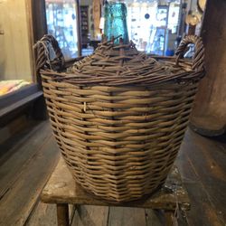 Antique Wicker Covered Demi John Bottle 