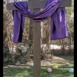 Easter Cross Hand Made, crown of thorns Included With Purple Cloth And The artificial Flowers 