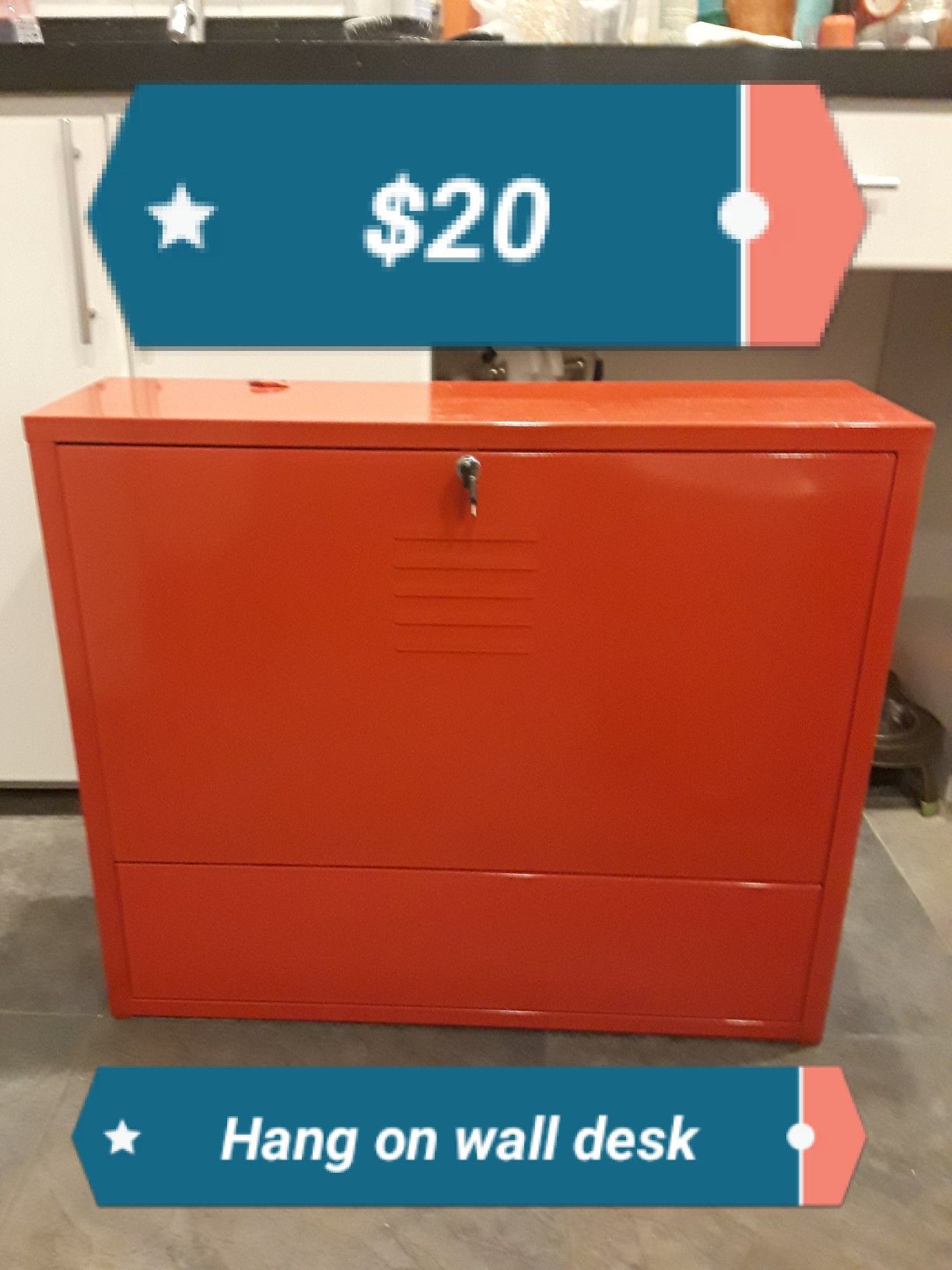 Ikea PS laptop workstation Red Lock & Key hang on wall desk