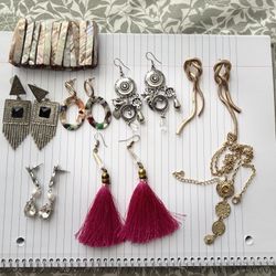 6 beautiful Earrings Pairs, One Beautiful Bracelet & Long Necklace