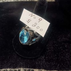 Aqua-Stone 925 Sterling Silver Men's Ring 
