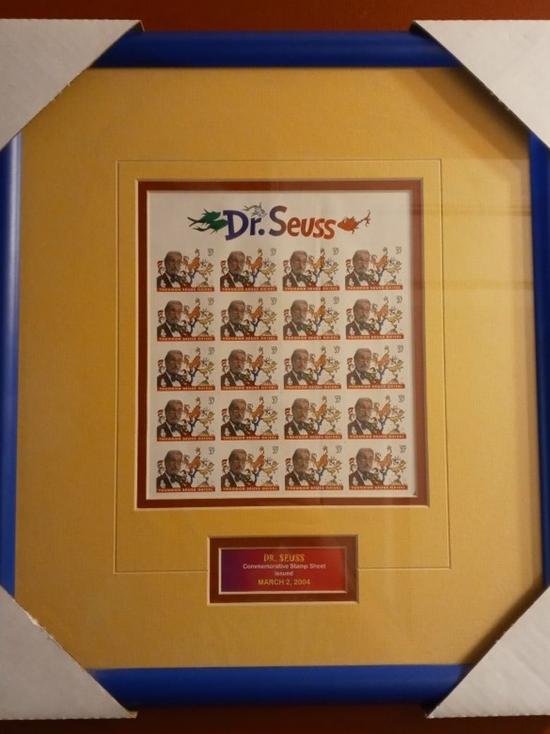 Brand New Dr Seuss 2004 Commemorate USPS Framed Stamp Sheet