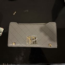 Gray Quilted Zip Wallet Purse w/ Gold Hardware & Card Slots