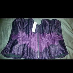 Daisy Corsets Top Drawer Plus Size Plum Brocade Steel Boned Corset W/Black Eyelash Lace PLUS SIZE 6X
