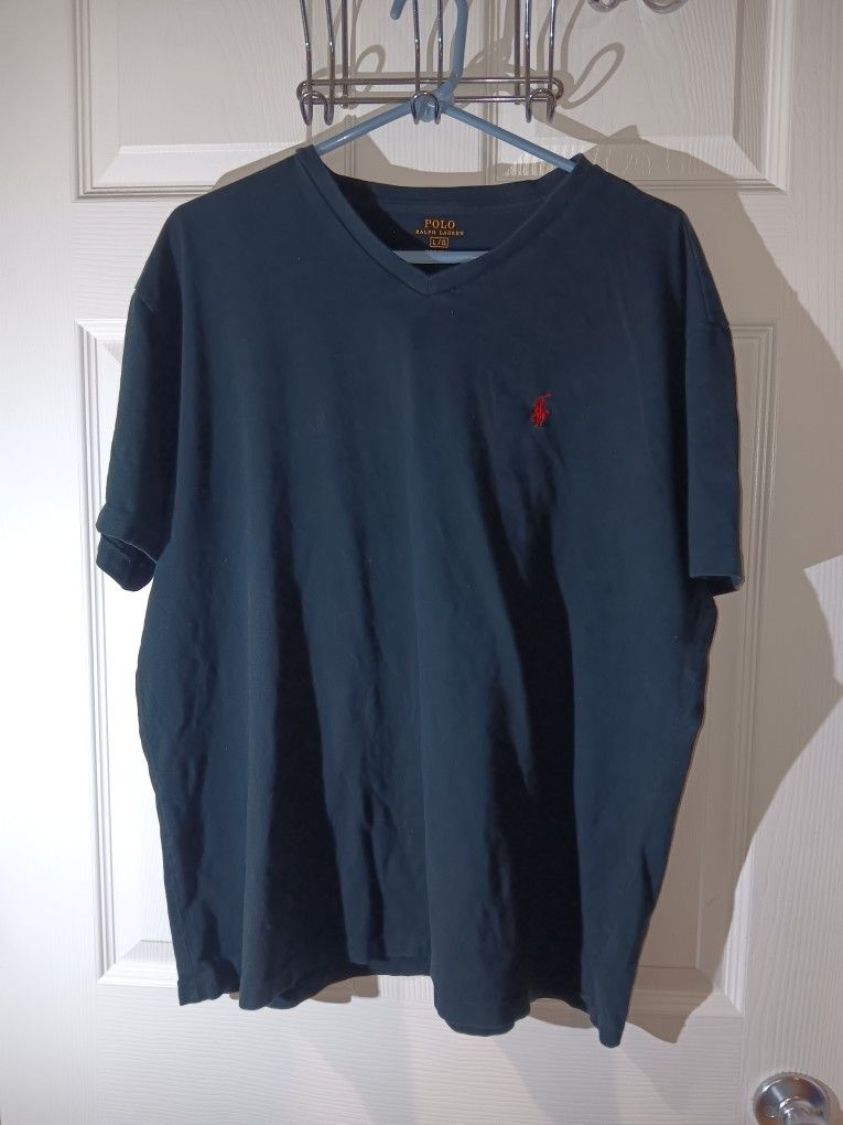 Black Polo T- Shirt Red Horse V Neck Used Men's Shirt.