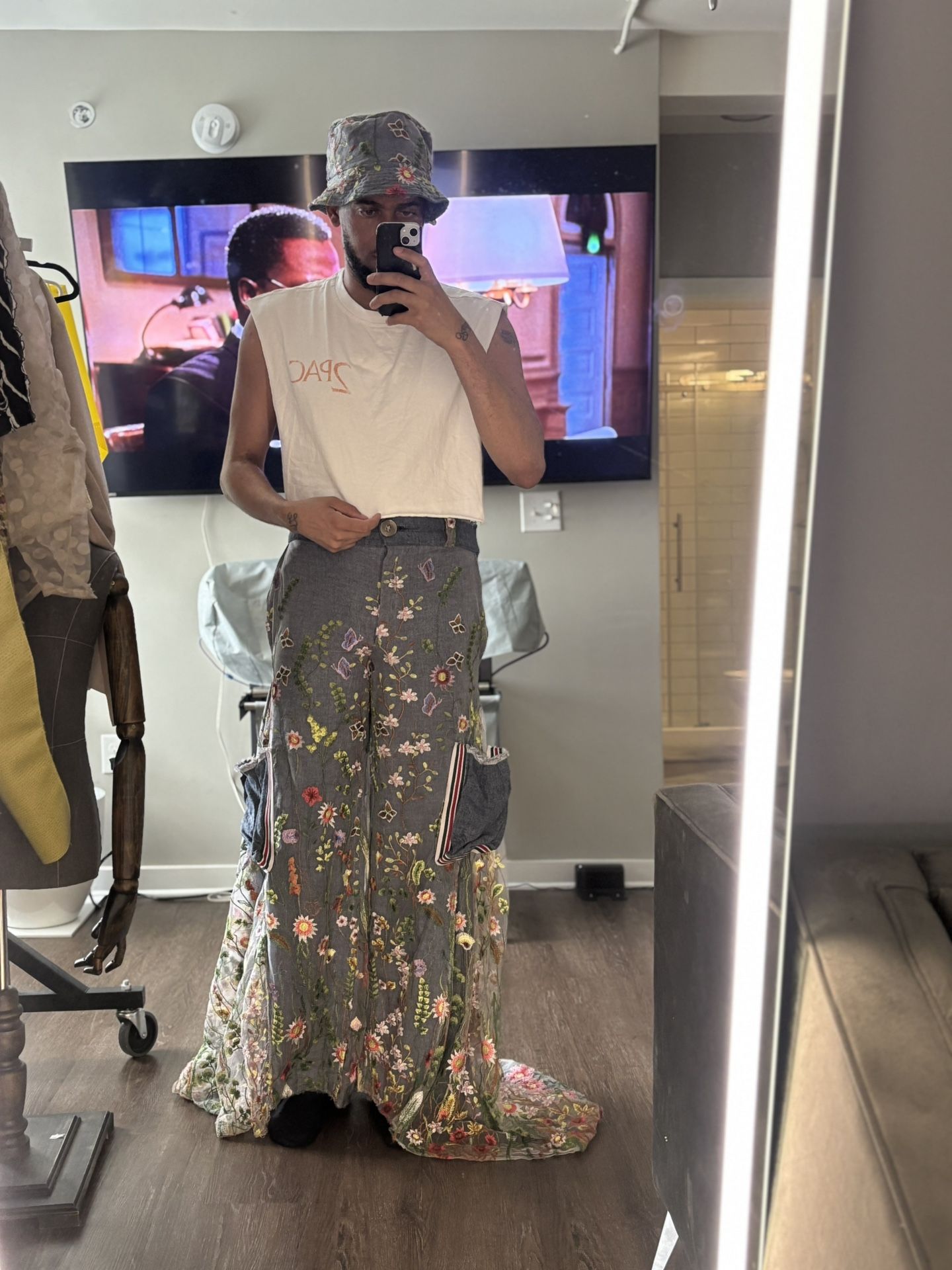 . “Avant-Garde Floral Embroidered Pants – ‘Demin Flower’ Edition”