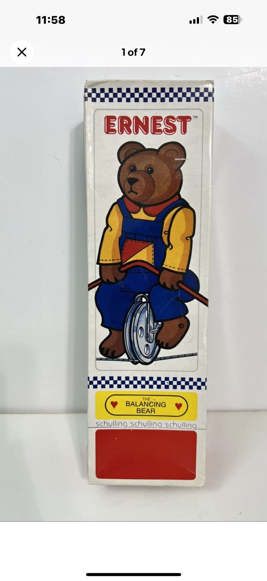 1986 Ernest The Balancing Bear toy - Original Box