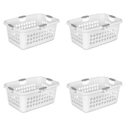 Sterilite Laundry Basket, Plastic Clothes Hamper, Large Rectangle Bin with Comfort Grip Handles and Reinforced Rim, 2 Bushel Capacity, White, 4 Pack