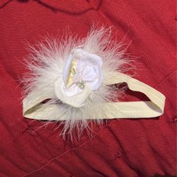 Baby Girls Head Piece Flower Feathers Beads Ribbon Ivory White Green