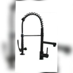 FLG Pull Down Kitchen Sink Faucet With Sprayer Modern Commercial Kitchen Faucet Single Handle Spring Brass Taps Matte Black