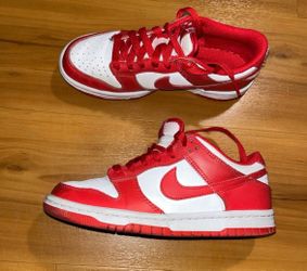 Kids Nike Dunk Low Red White Lace Up Lowcut Fashion Sneakers Shoes
