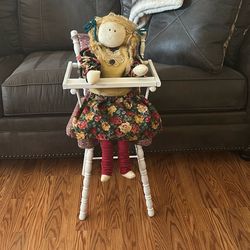 ANTIQUE DOLL HIGH CHAIR w/DOLL