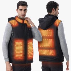 Upgraded Mens Heated Vests with Hoodie, 9 Heating Zones, Battery Pack Not Included