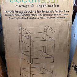 Oceanstar 3-Tier Bamboo Rolling Storage Cart β Removable Trays