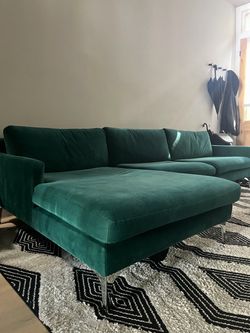 Green suede sectional right side chaise (119 inches)