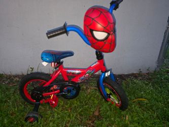 Huffy Marvel Spider-Man 12" Kids Bike Red Blue Training Wheels Mask Storage