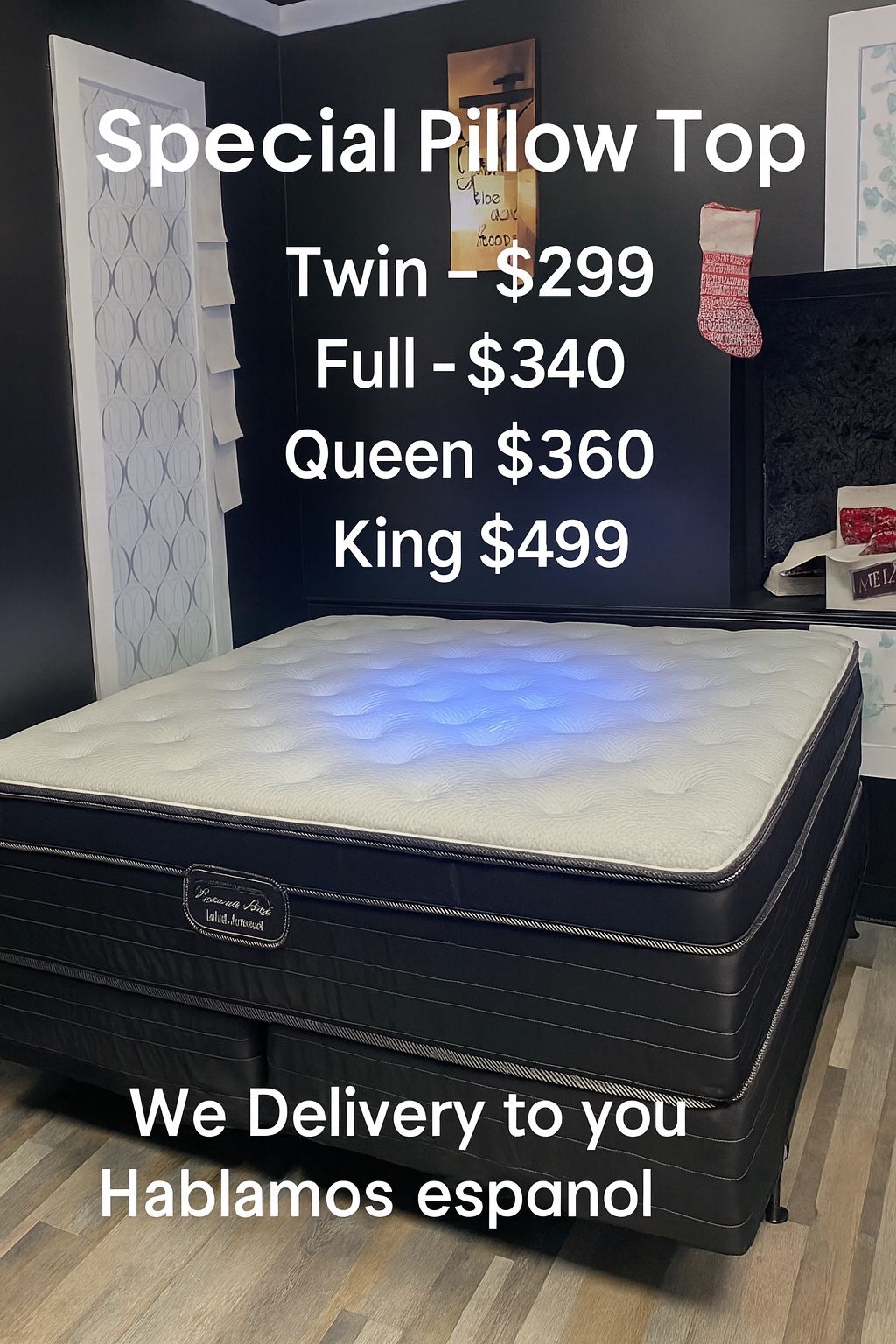 Queen Pillows Top With Free Box Spring - Same Day Delivery