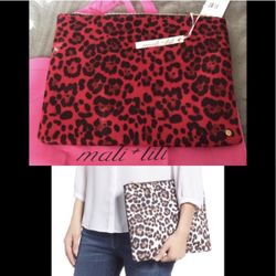 NWT Mali + Lili Red Leopard Print Vegan Leather Clutch with Dust Bag