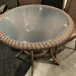 Hampton Bay Wicker Dining Set W/A Round Glass Top Table W/2 Chairs. Still In Very Good Condition(See & Click On Pictures)