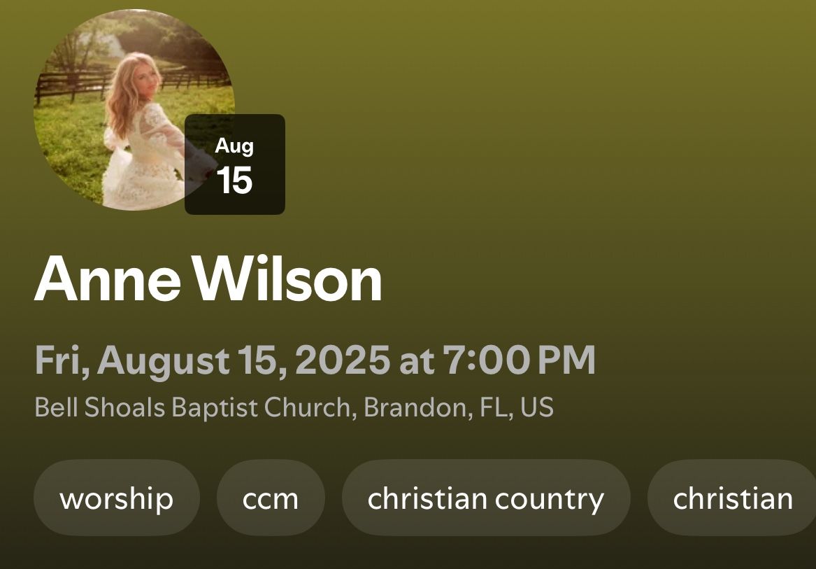 Anne Wilson Concert Tickets (8/15 Brandon, FL)