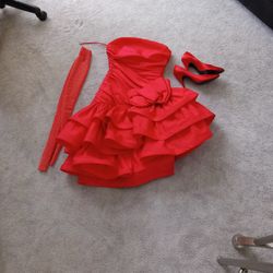 Red Dress Size 8 Shoes Size 7 And 1/2