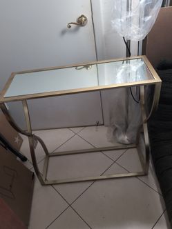 Gold Metal Console Table with Mirror Top