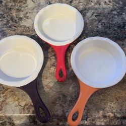 Modern Gourmet Stoneware 5” Pans. Orange, Purple And Red