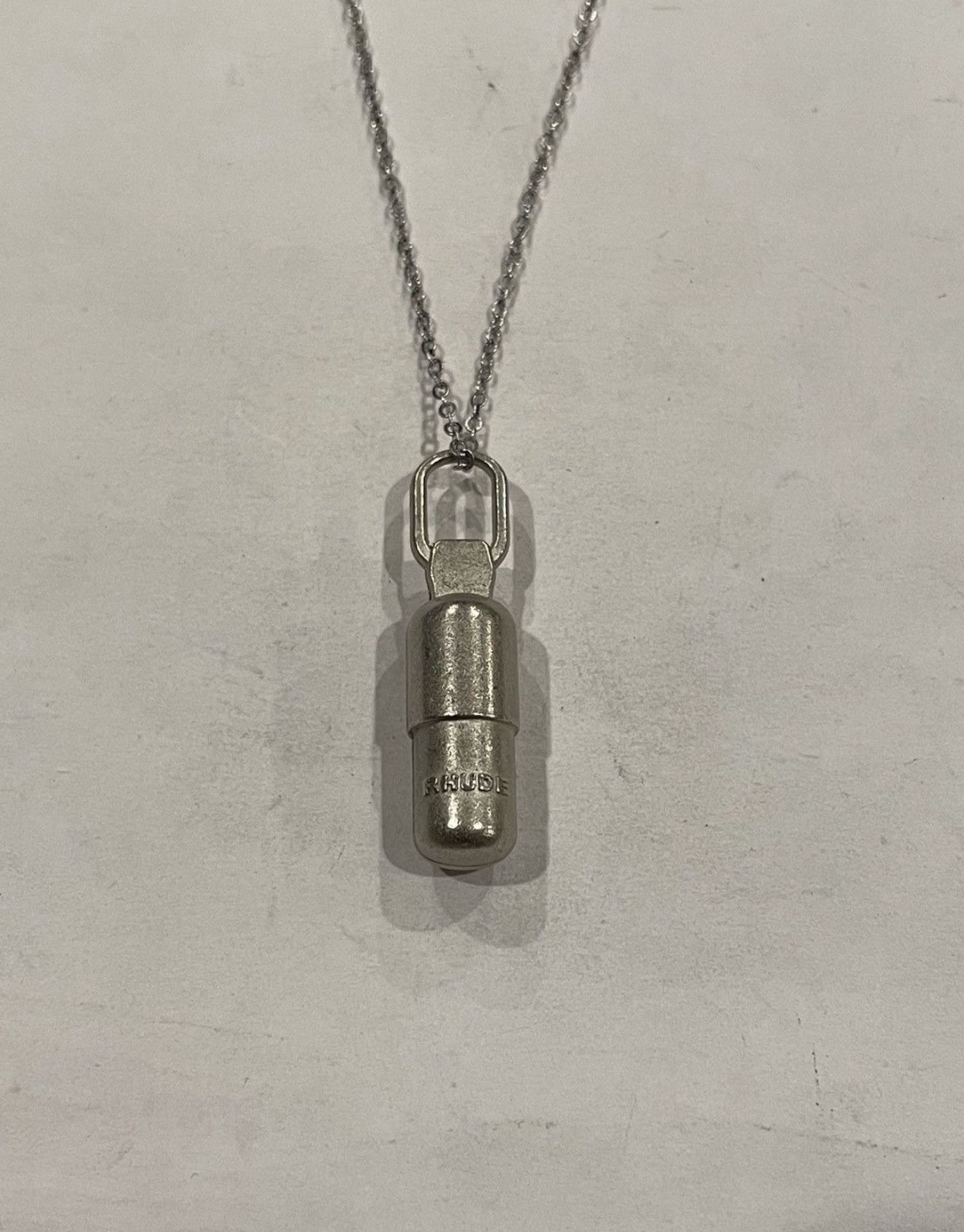 Rhude Pill Pendant Silver Roll Chain Necklace