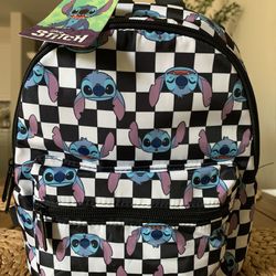 Disney Stitch Mini Backpack Checkered Black White Shoulder Bag Gift Cute